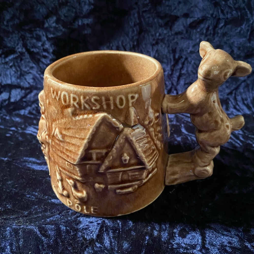 Vintage Santa's Workshop North Pole Ceramic Mug With Deer Handle